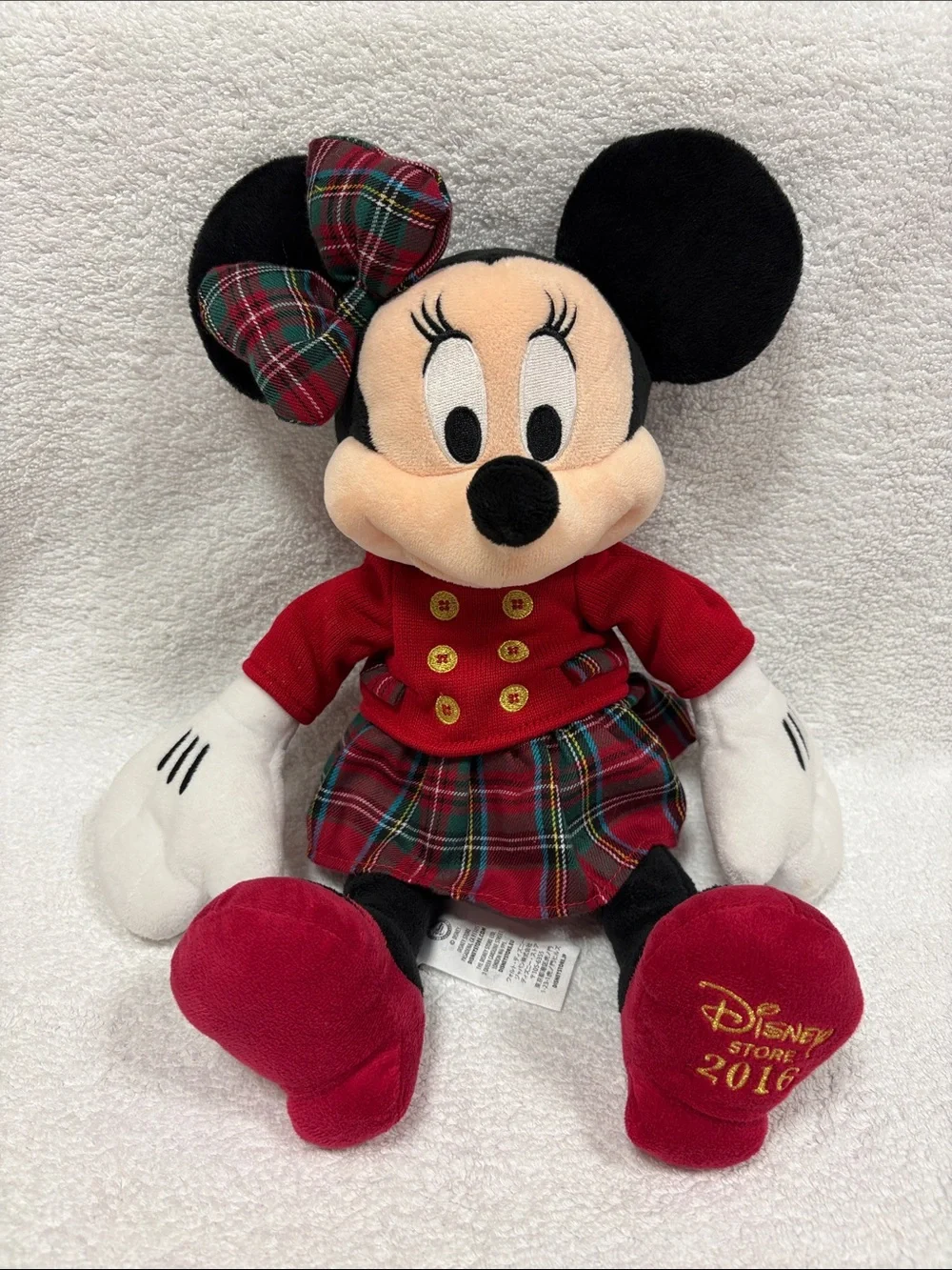 Disney 2016 Minnie Mouse Holiday Christmas Plush in Red Plaid Outfit